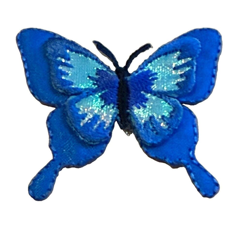 3D Blue Butterfly Patch Layered Shimmer Embroidered Iron On Applique Craft DIY⁠